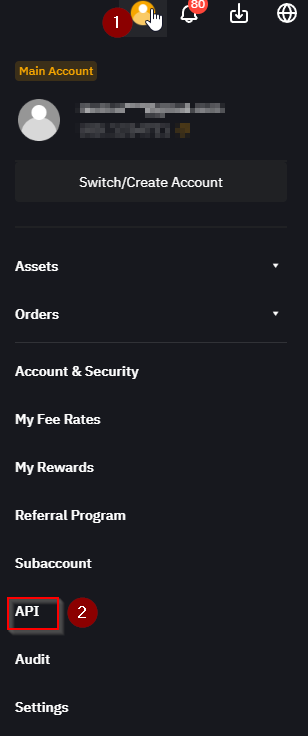 Bybit account menu — open API
