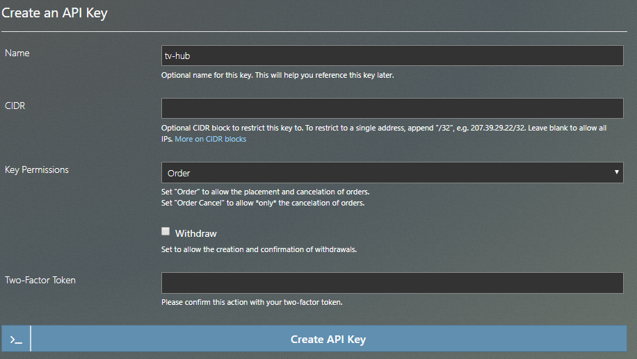 BitMex Create an API Key — Order permission, optional CIDR