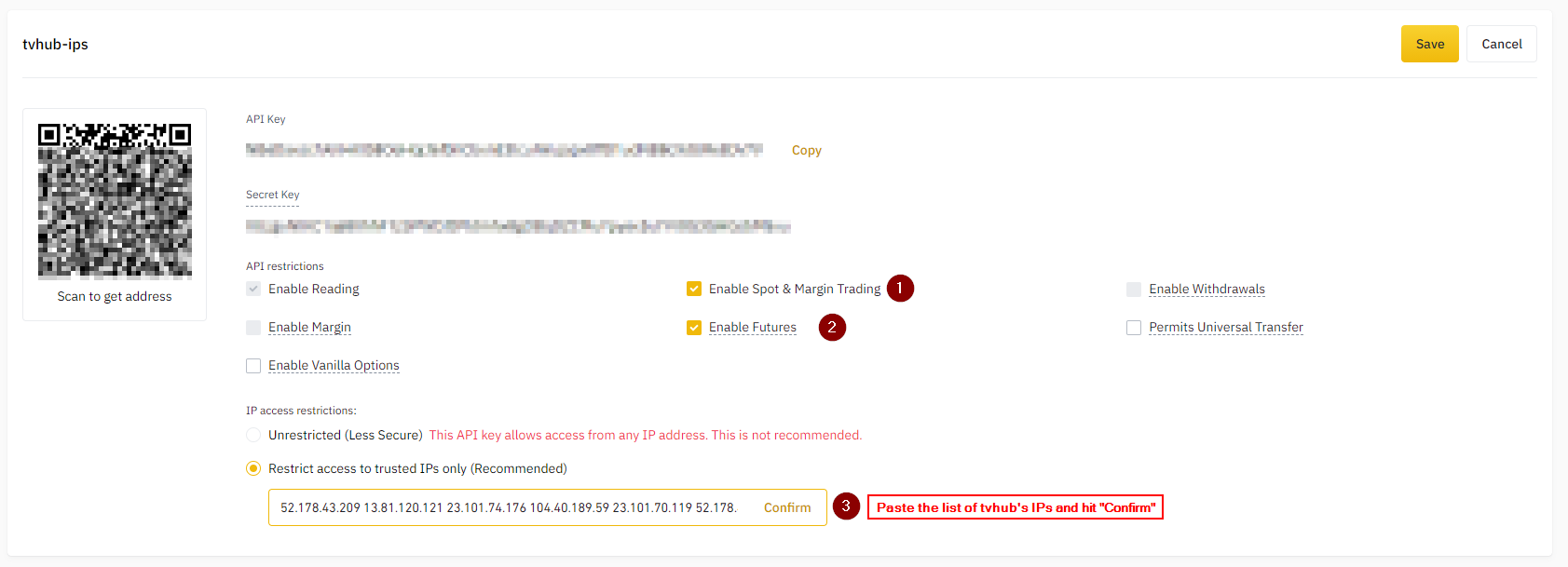 Binance Futures API key screen