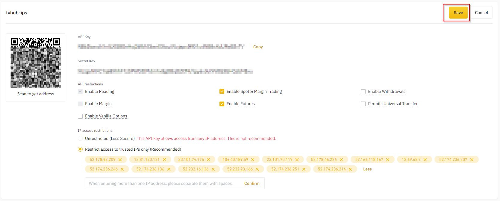 Binance IP restrictions save