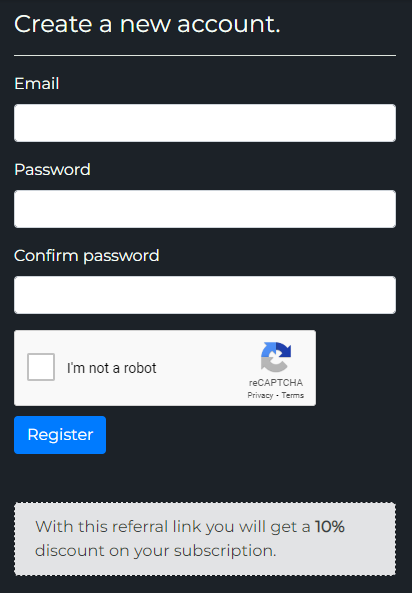 Registration page with referral tracking active