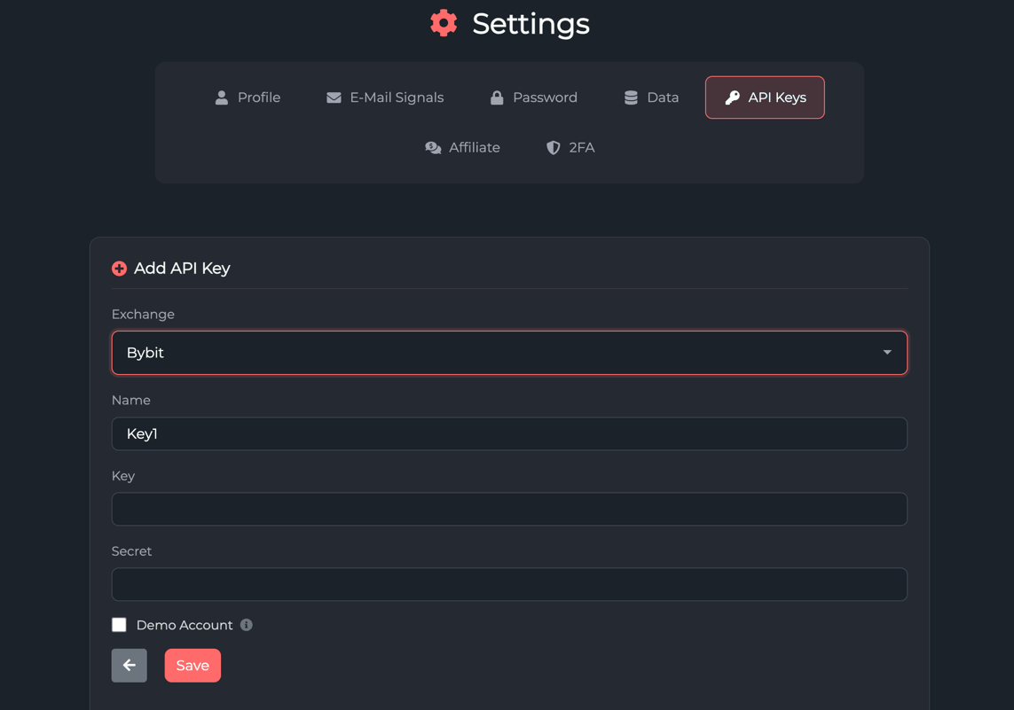 TVH Add API Key form under Settings → API Keys