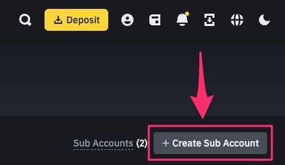 Binance — Create Sub Account button