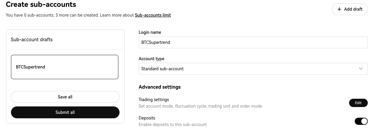 OKX Create sub-accounts form — login name and account type