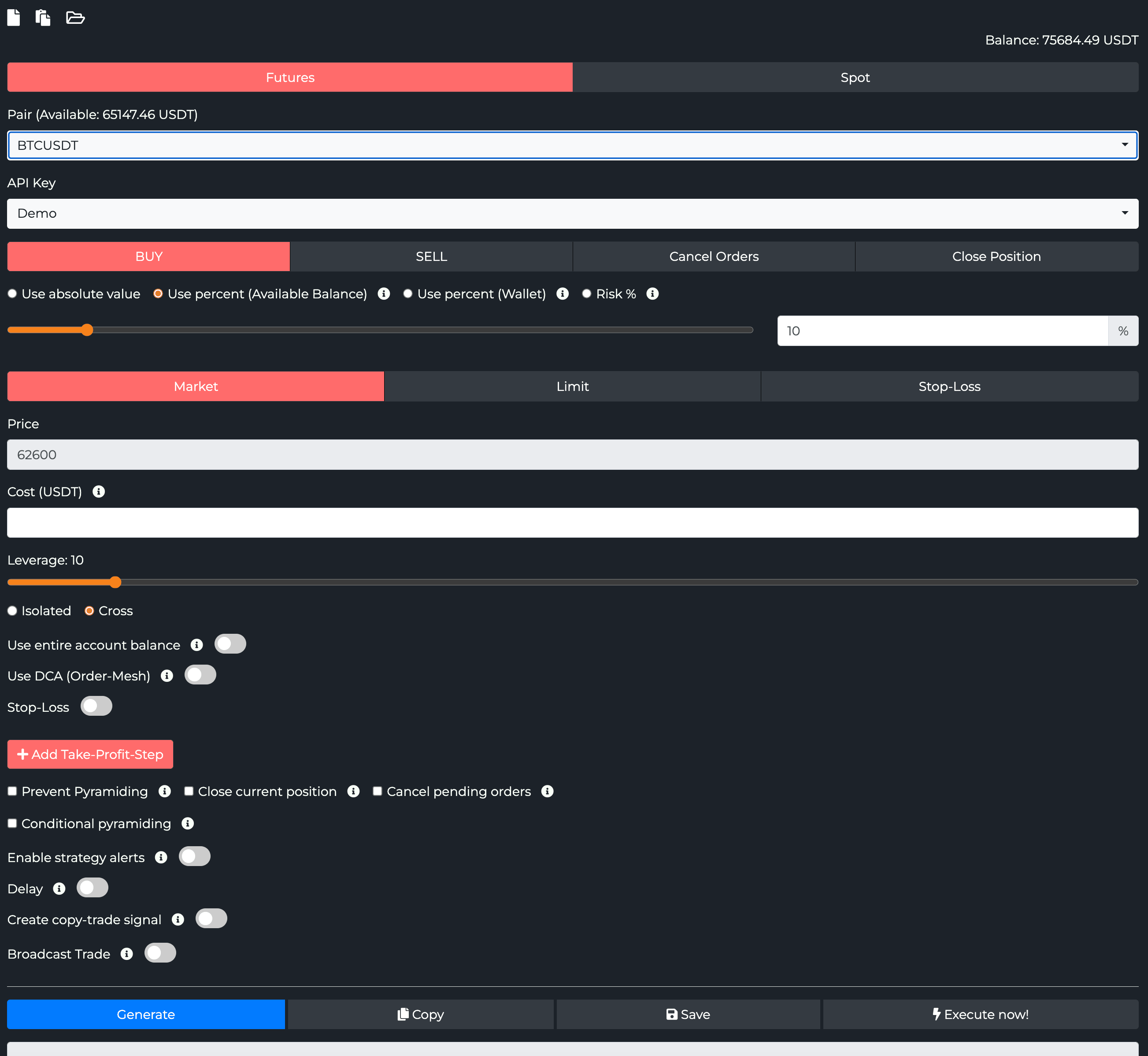 The Trade Command Builder interface, top to bottom