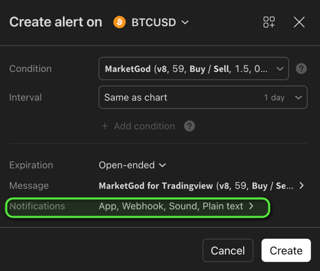 Create alert dialog with the Notifications row highlighted